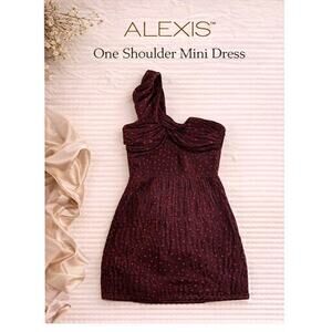 Alexis Mini Dress Small Black Red Heart One Shoulder Ruched Party